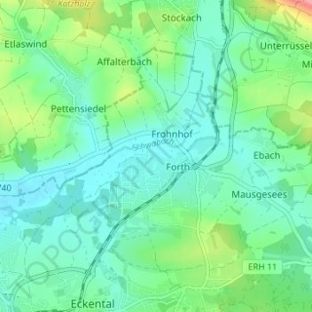 Topografische kaart Büg, hoogte, reliëf