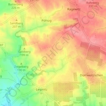 Topografische kaart Papsdorf, hoogte, reliëf