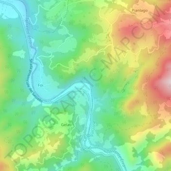 Topografische kaart Arbiglia, hoogte, reliëf