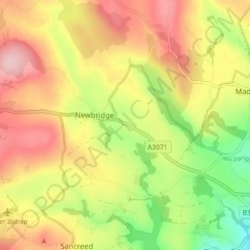 Topografische kaart Tremayne, hoogte, reliëf
