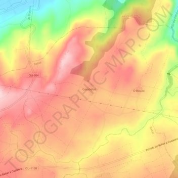 Topografische kaart Garabelos, hoogte, reliëf