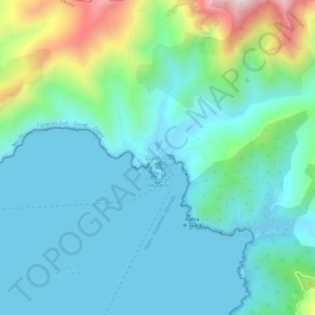Topografische kaart Girolata, hoogte, reliëf