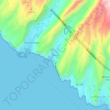 Topografische kaart Taurito, hoogte, reliëf