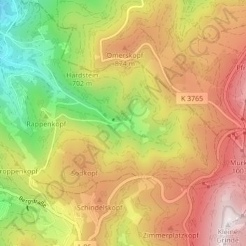 Topografische kaart Glashütte, hoogte, reliëf