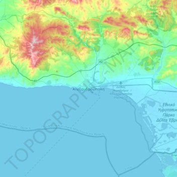 Topografische kaart Alexandroupolis, hoogte, reliëf