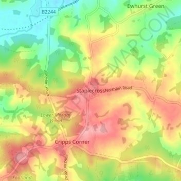 Topografische kaart Staplecross, hoogte, reliëf