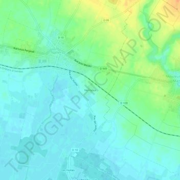 Topografische kaart Nermoux, hoogte, reliëf