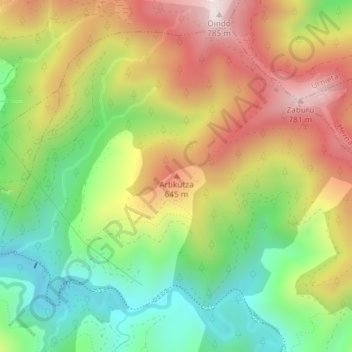 Topografische kaart Artikutza, hoogte, reliëf