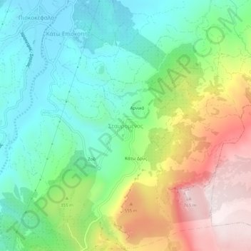 Topografische kaart Stavromenos, hoogte, reliëf