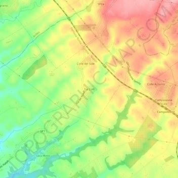 Topografische kaart Tre Colli, hoogte, reliëf