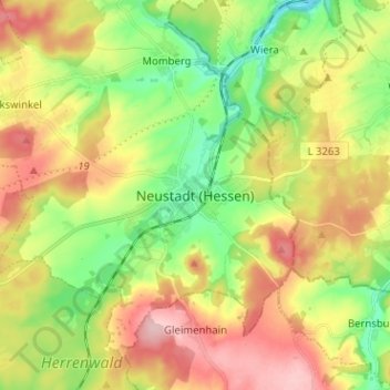 Topografische kaart Neustadt (Hessen), hoogte, reliëf