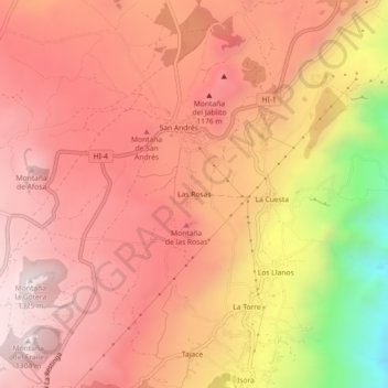 Topografische kaart Las Rosas, hoogte, reliëf