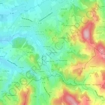 Topografische kaart Les Crozes, hoogte, reliëf