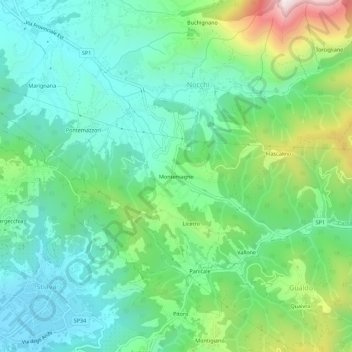 Topografische kaart Montemagno, hoogte, reliëf