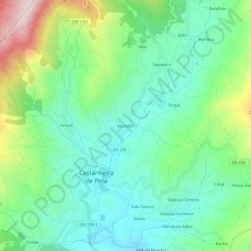 Topografische kaart Moredos, hoogte, reliëf