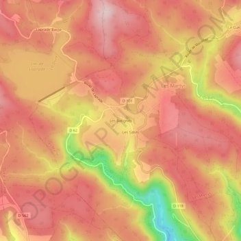 Topografische kaart Les Batignès, hoogte, reliëf