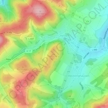 Topografische kaart Repscheid, hoogte, reliëf