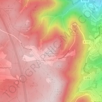 Topografische kaart Fleckertshöhe, hoogte, reliëf