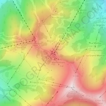 Topografische kaart Mont d'Arbois, hoogte, reliëf