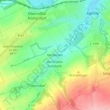 Topografische kaart Herressen, hoogte, reliëf