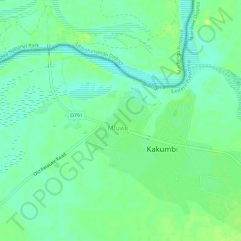 Topografische kaart Mfuwe, hoogte, reliëf