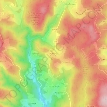 Topografische kaart Ardennes, hoogte, reliëf