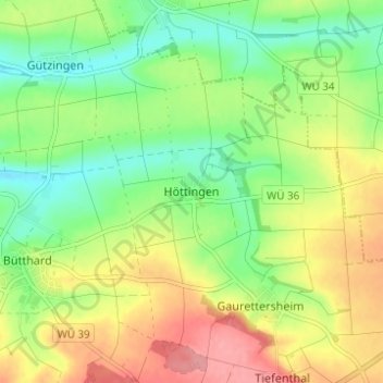 Topografische kaart Höttingen, hoogte, reliëf
