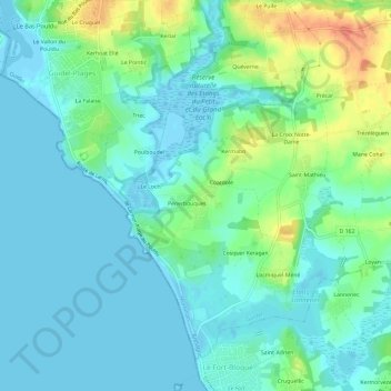 Topografische kaart Kergaher, hoogte, reliëf