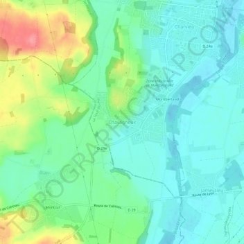 Topografische kaart Chavagneux, hoogte, reliëf
