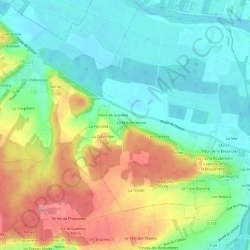 Topografische kaart Les Jouanneaux, hoogte, reliëf