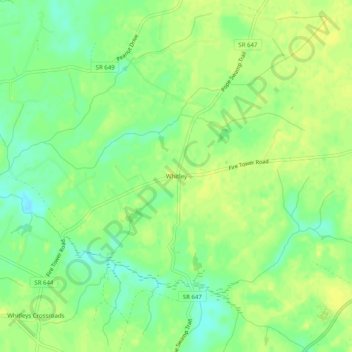 Topografische kaart Whitley, hoogte, reliëf