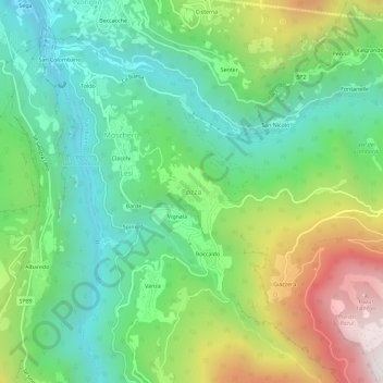 Topografische kaart Pozza, hoogte, reliëf