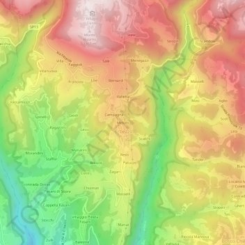 Topografische kaart Melotti, hoogte, reliëf