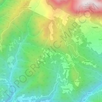 Topografische kaart Longoio, hoogte, reliëf