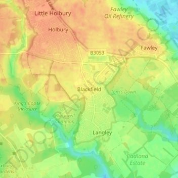 Topografische kaart Blackfield, hoogte, reliëf