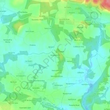Topografische kaart Kergarenne, hoogte, reliëf