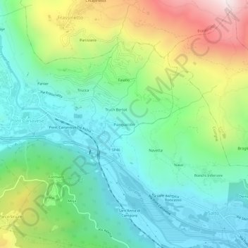 Topografische kaart Piangiacolin, hoogte, reliëf