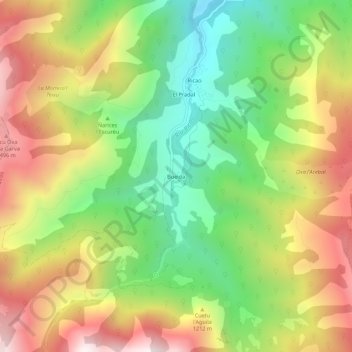 Topografische kaart Bueida, hoogte, reliëf