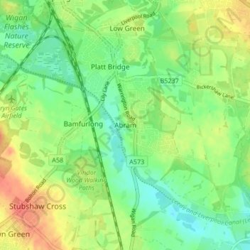 Topografische kaart Abram, hoogte, reliëf