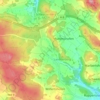 Topografische kaart Reitelshofen, hoogte, reliëf