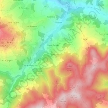Topografische kaart Cà Vecchia, hoogte, reliëf