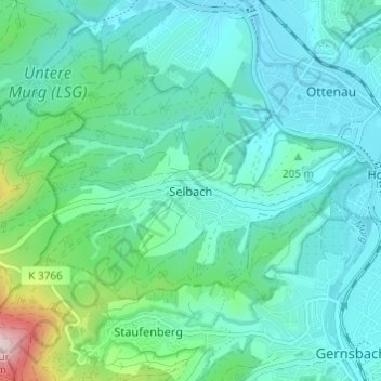 Topografische kaart Selbach, hoogte, reliëf