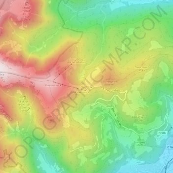Topografische kaart Gaschney, hoogte, reliëf