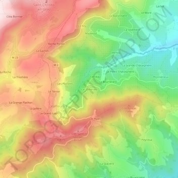 Topografische kaart Les Écheries, hoogte, reliëf