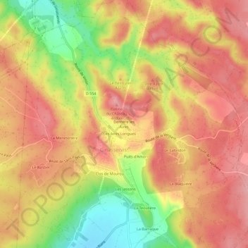 Topografische kaart Derrière les Aires, hoogte, reliëf