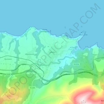 Topografische kaart Cadavéu, hoogte, reliëf