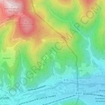 Topografische kaart Kalbach-le-Haut, hoogte, reliëf