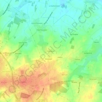 Topografische kaart Kercassier, hoogte, reliëf