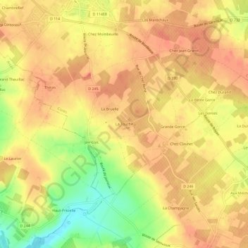 Topografische kaart La Touche, hoogte, reliëf