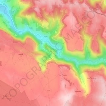 Topografische kaart Les Coudols, hoogte, reliëf